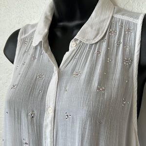 ABERCROMBIE & FITCH Sleeveless Button‎ Up Top Sheer Gauzy Bling Back Flaps M